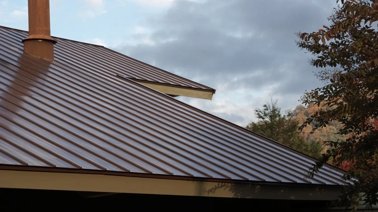 A close up of a metal roof