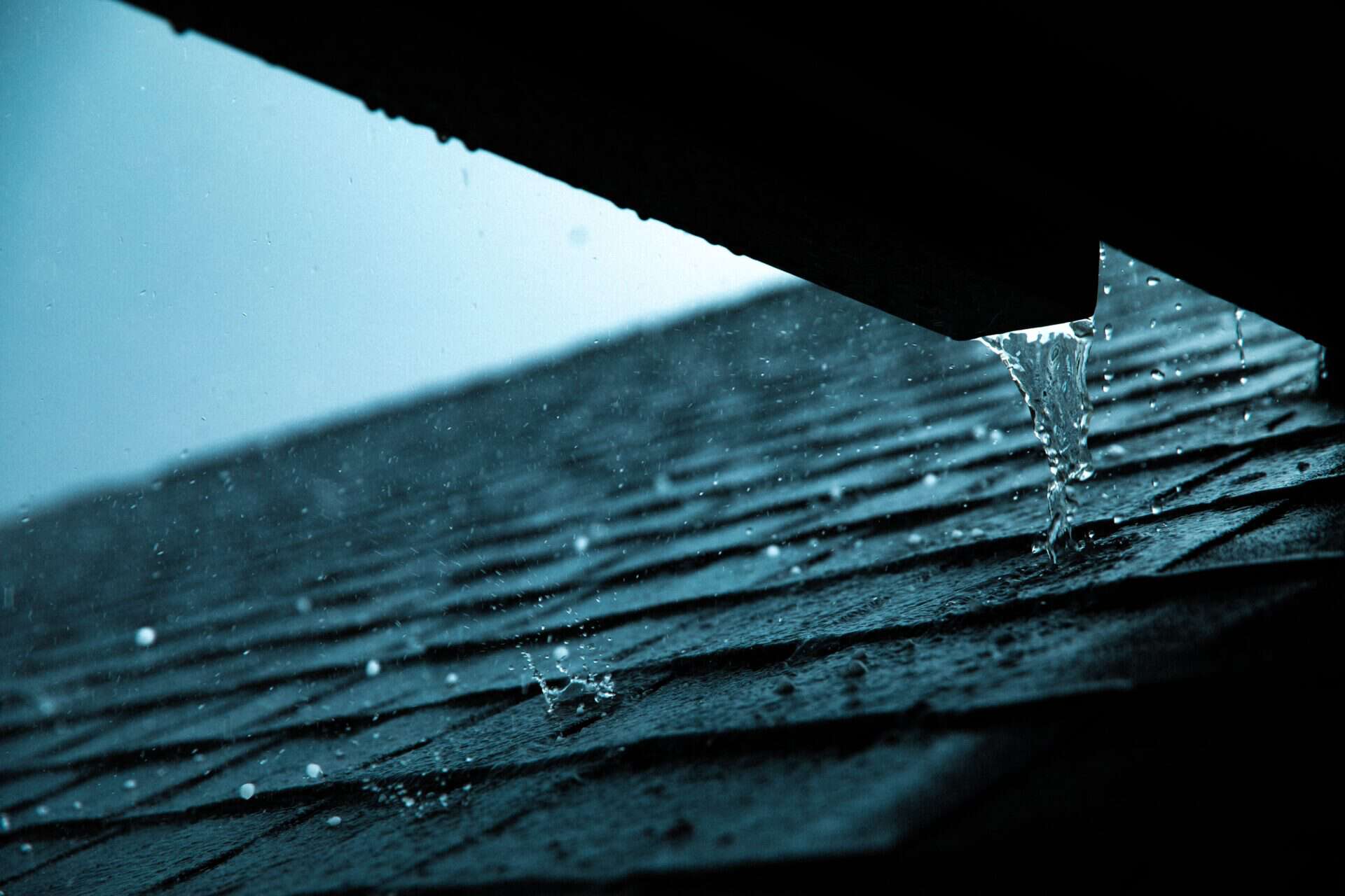 Rain running down the roof.