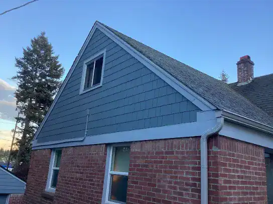 photo of the red brick house with soft roof